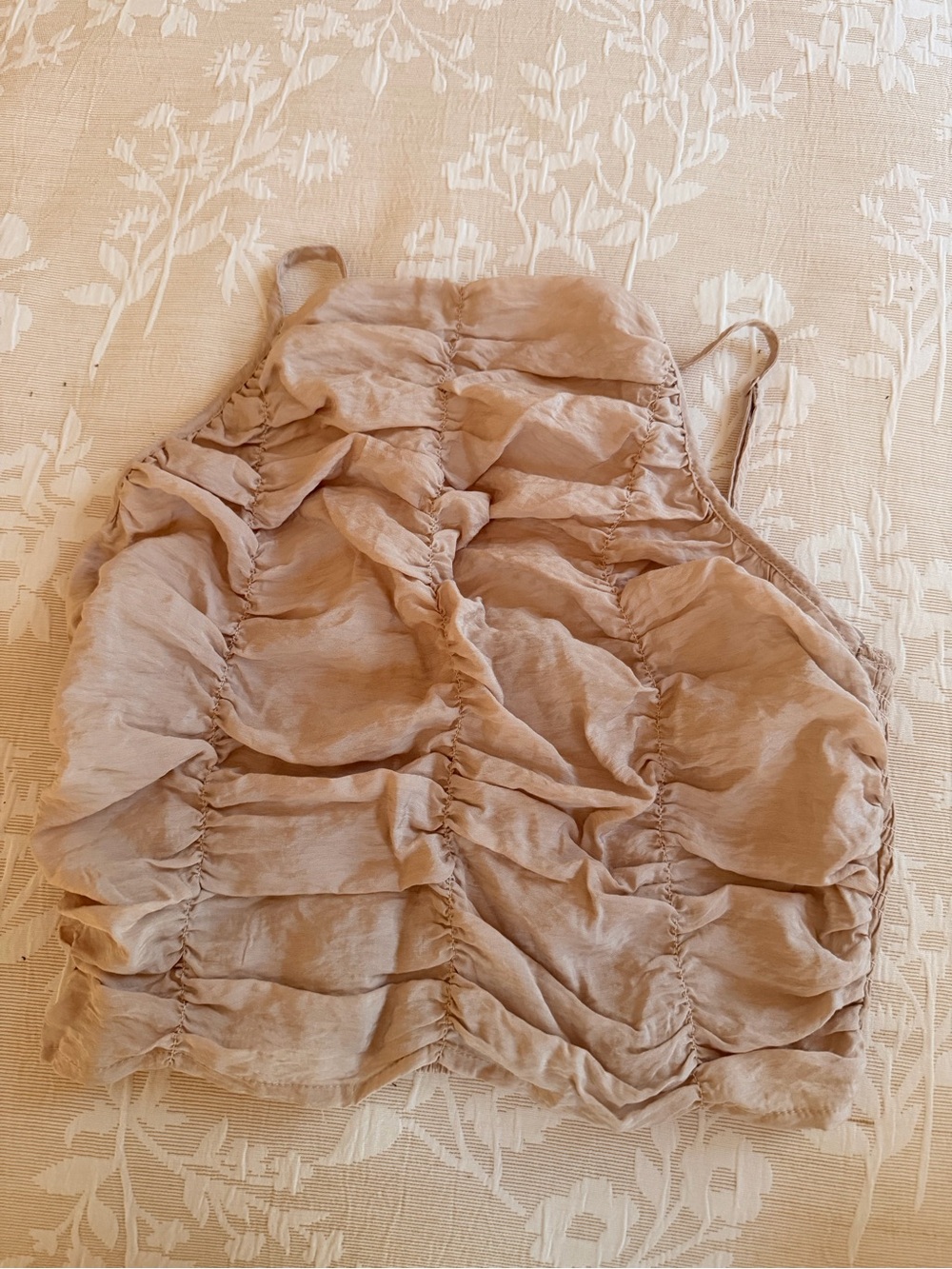 Zara Taupe Ruched Spaghetti-Strap Crop Top
